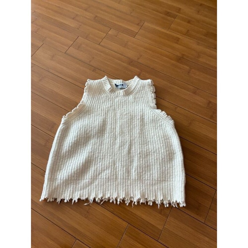 MSGM Women's White Knit Sleeveless Sweater Vest Small Wool